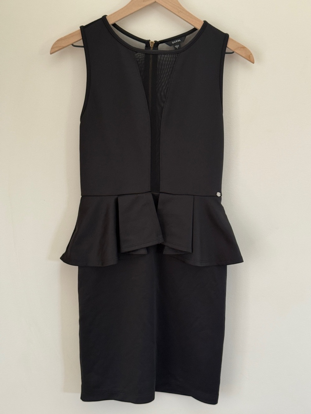 Guess Black Peplum Bodycon Dress Mesh Detail Sleeveless Size Small